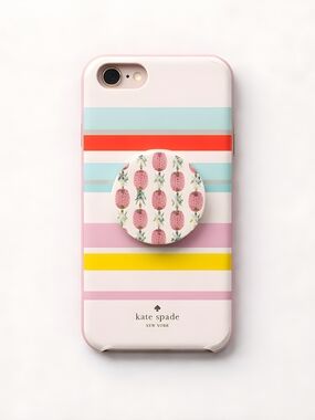 kate spade Iphone 6, 6s, 7, 8 Plus Striped iPhone Case with Pineapple Pop Socket